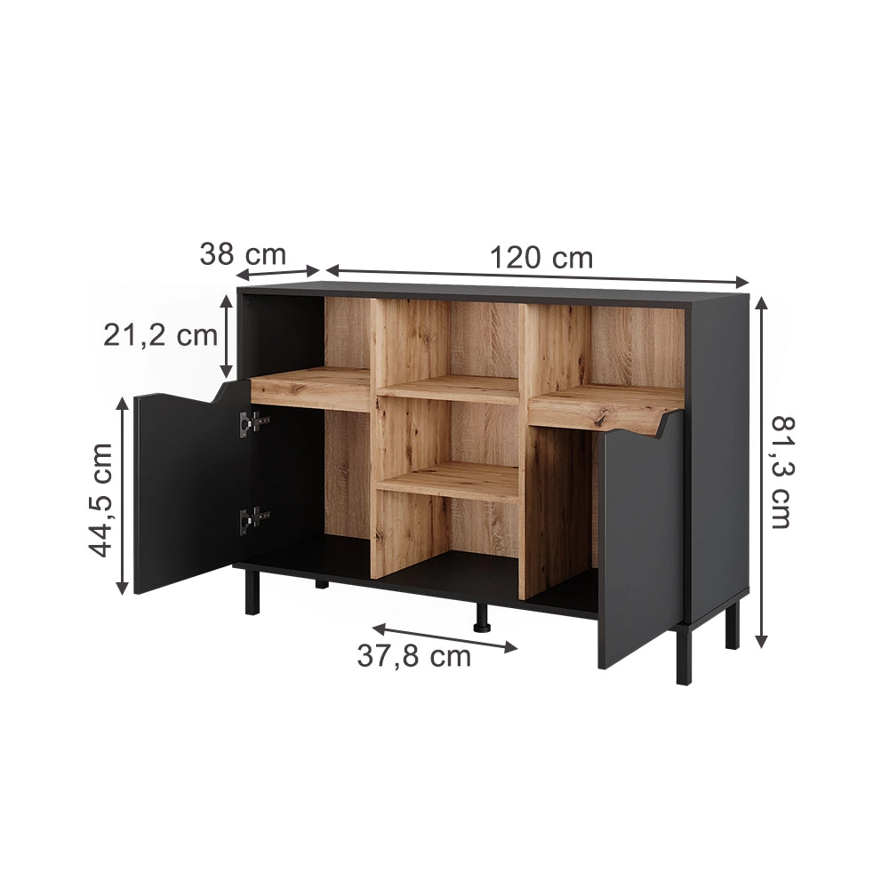 Vicco Credenza Antracite/Artisan 120 x 81.3 cm con 2 porte
