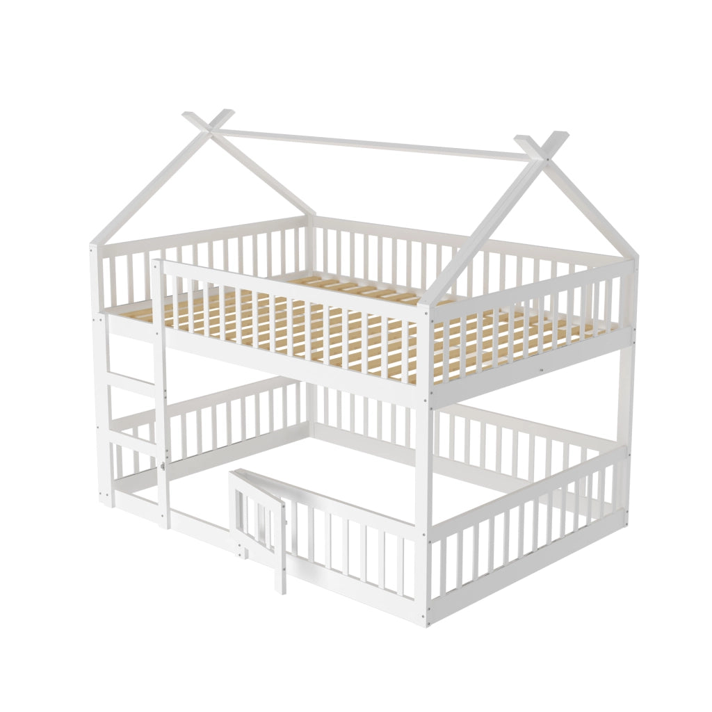 LETTO A CASTELLO 140x200 cm in legno bianco con scala