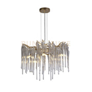 Pendente Heritage 5Lt, metallo dorato e gocce di vetro trasparente