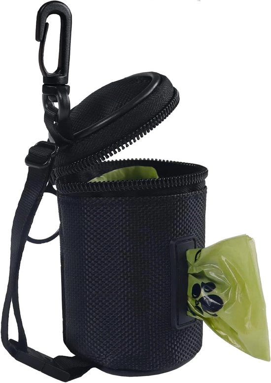 Ottimizzatore delle Sacche per Escrementi Cani - Pouch con Cerniera Piccola e Cintura Adattabile - Accessori per Escursioni Cani all'Aperto - Nero