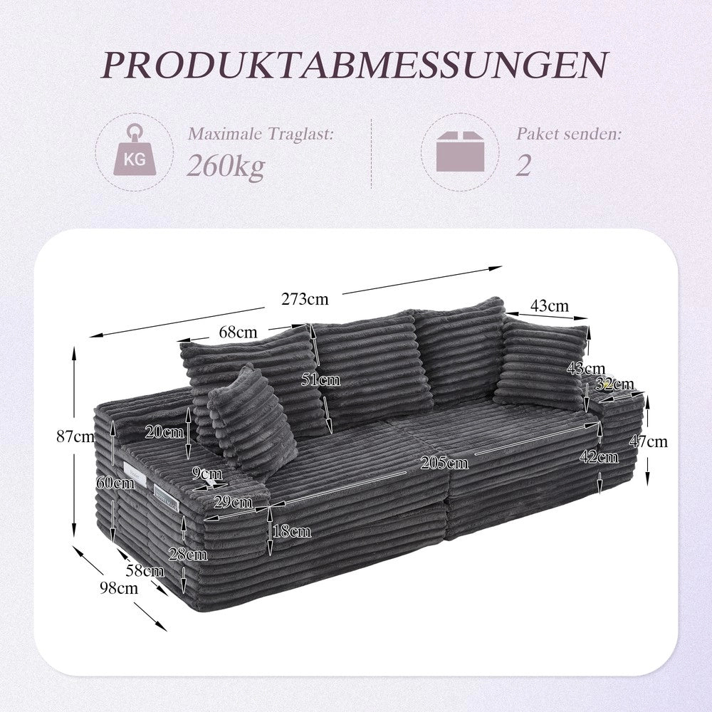 Divano letto 2 posti estraibile ¨C Minimal ¨C grigio scuro, tessuto con cuscini