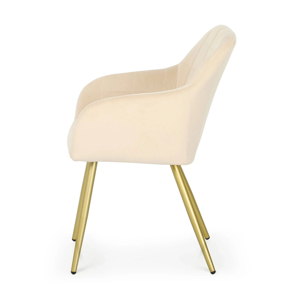Set di 4 Sedie imbottite con cuciture quadrate LUXANO Beige gambe oro
