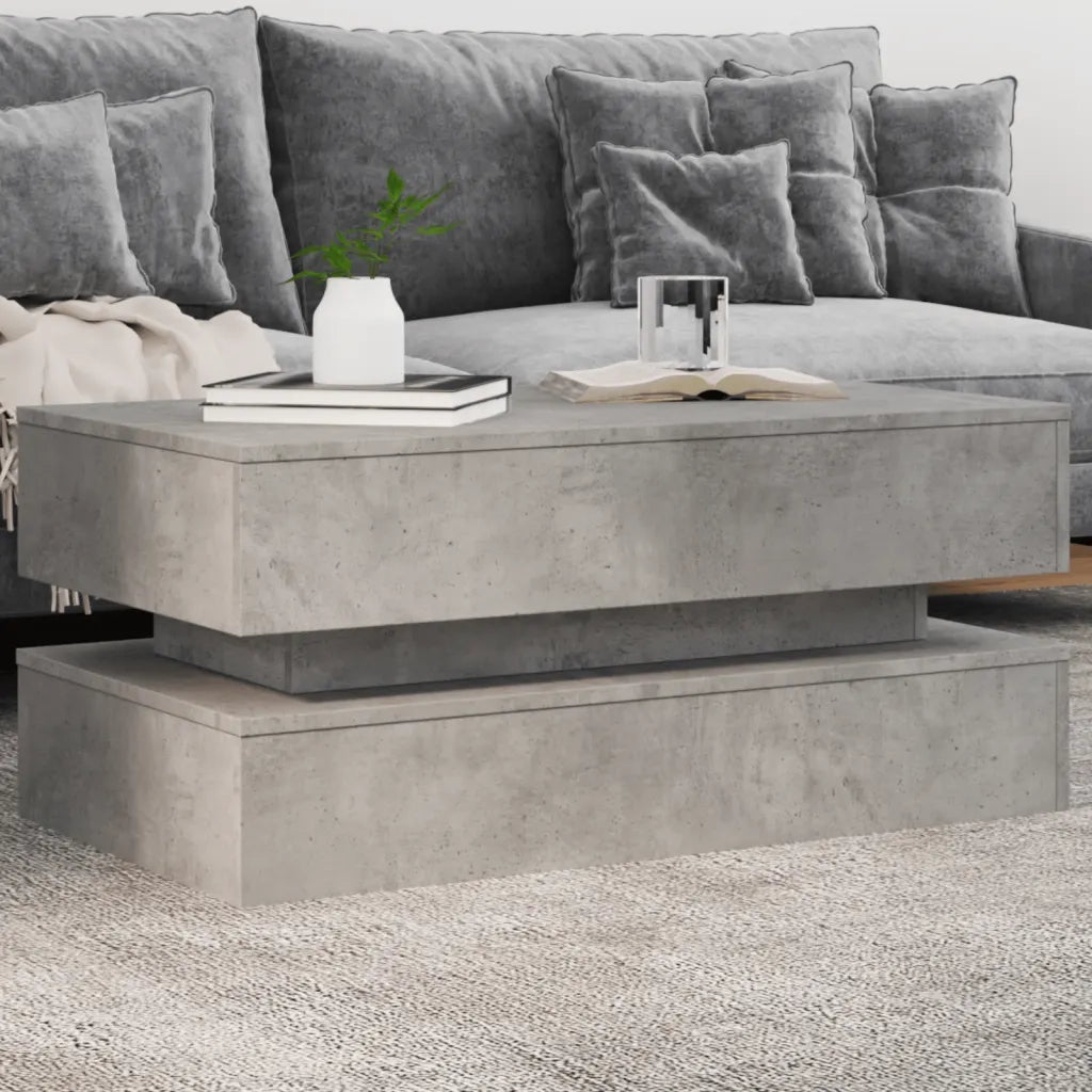 Tavolino da salotto | Tavolino da caff¨¨ | Tavolino da Soggiorno con Luci LED Grigio Cemento 90x50x40 cm