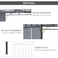 Gazebo a Pergola 3x3m in Acciaio con Tettuccio Scorrevole e 8 Picchetti Inclusi