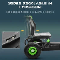 Go Kart a Pedali per Bambini 5-12 Anni con Sedile Regolabile, in Metallo e PP 121x58x61 cm, Verde e Nero