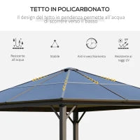 Gazebo da Giardino con Tetto in Policarbonato e Struttura in Alluminio, 3x3m, Caffè
