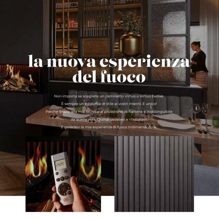 Camino elettrico virtuo 130 evolve telecomando ciocchi ceramici simil-legno