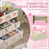 Mobile Portagiochi per Bambini a 3 Livelli con 9 Contenitori in Tessuto, 93x30x70 cm, Giallo