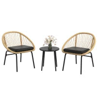 Set da Bistrò in Rattan per Terrazza, Set di Mobili da Giardino, 2 Sedie e Tavolo, Giallo