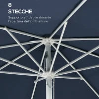 Ombrellone da Giardino ad Altezza Regolabile in Metallo e Poliestere, Ø292x242 cm, Blu Scuro