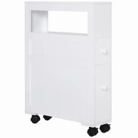 Mobiletto da Bagno 2 Cassetti Salvaspazio con 4 Ruote Legno 16x52x71.5cm Bianco