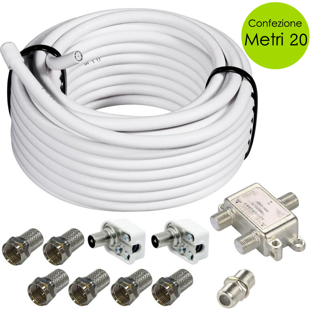 Cavo coassiale antenna tv satellitare con 6 connettori f e splitter