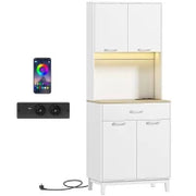 Credenza Moderna con Luci LED, Prese Elettriche e USB, 2 Armadietti e Cassetto, 71x40x180 cm, Bianco