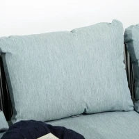 Set da Giardino 4 Pezzi in Rattan con Tavolino da Caffè, 2 Divani ad Angolo e Poltroncina, Nero Grigio e Blu