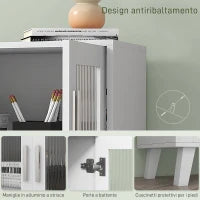 Credenza Moderna Multiuso con 2 Ante Trasparenti e 2 Ripiani, 61x35x75cm, Bianco