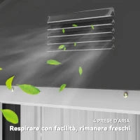 Casetta da Giardino con Doppia Porta Scorrevole, 4 Prese d'Aria e Sistema di Blocco, Grigio