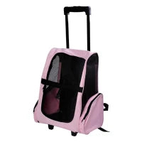 Trasportino Zaino 2 in 1 per Cani e Gatti con Tasche Laterali, Maniglia Telescopica e Ruote, 42x25x55cm, Rosa