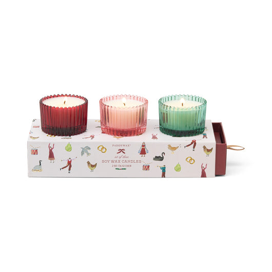 Set Regalo di Natale  3 Candele Profumate in Vetro Zigrinato  Winter Berry, Menta Rosa, Abete Balsamico