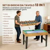 Tavolo da Gioco 13 in 1 con Calciobalilla, Ping Pong, Air Hockey, Biliardo, Scacchi e Altri, Noce