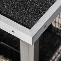 Conigliera con tetto in asfalto, mangiatoia, vassoio amovibile e 2 porte, in legno, 91 x 46 x 71 cm, grigio