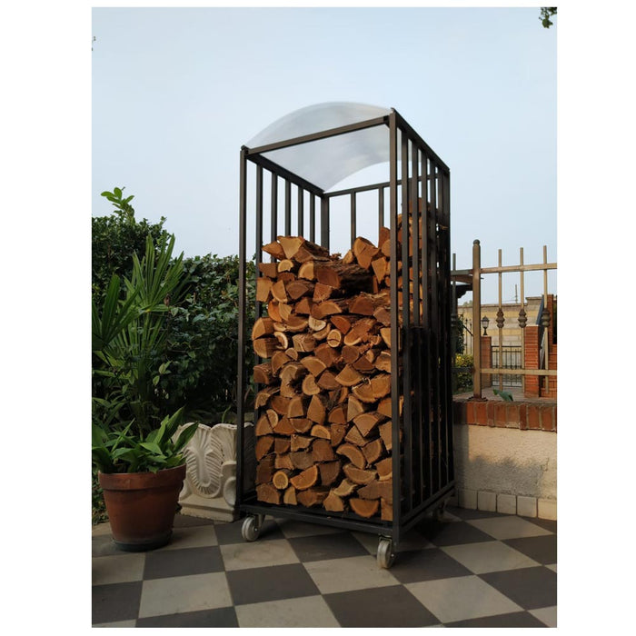 Legnaia da esterno su ruote in acciaio zincato antracite 80x80xh190 cm