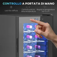 Cantinetta Vino Frigo per 15 Bottiglie, Capacità 44L, con Controllo Temperatura e Ripiani Regolabili, Nero