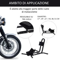 Blocca Ruota Moto Regolabile su 3 Livelli da 250 kg max in Metallo, 60x55x43 cm, Nero