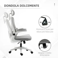 Sedia da Ufficio Ergonomica ad Altezza Regolabile con Poggiatesta, 60x59x114-122 cm, Grigio