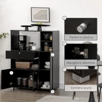 Credenza da Cucina in Legno per Microonde con Armadietti, Mensole e Cassetto, 90x40x120 cm, Nero