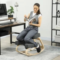 Sedia Ergonomica con Inginocchiatoio in Legno di Betulla e Cuscino, 51x69x58 cm, Grigio