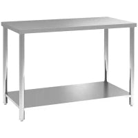 Tavolo da lavoro, banco da lavoro in acciaio inox 2 ripiani, per officina, garage, capannone, 120x60x86cm, argento