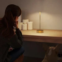 Set di 2 Lampade da Tavolo LED Ricaricabili con USB e Controllo Tattile e Luce Regolabile Ø10x30 cm Oro