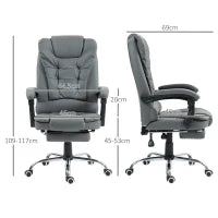 Sedia da Ufficio Ergonomica Reclinabile a 145° con Poggiapiedi Estraibile in Finta Pelle, Grigio