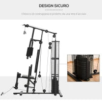 Stazione Fitness Palestra Multifunzione per Allenamento a Casa e Professionale, Acciaio 150x110x210cm Nero
