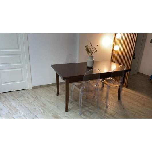 Tavolo arte povera allungabile fino 220 in legno massello e mdf con rifinitura in noce 140x80x78 H