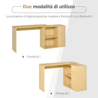 Scrivania Moderna per Computer Girevole con 2 Ripiani e 2 Cassetti, Tavolo da Pranzo in Truciolato, 117x82x74 cm, color Rovere e Legno