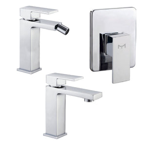 Miscelatore rubinetto bidet cromato + miscelatore rubinetto lavabo cromato + miscelatore doccia ad incasso da parete