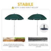 Ombrellone da Esterni 2x2.3 m Portatile e con Tettuccio Inclinabile in Poliestere Verde Scuro