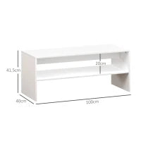 Tavolino da Caffè Moderno in Legno a 2 Livelli con Ripiano Aperto, 100x40x41.5 cm, Bianco