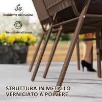 Set 4 Sedie per Esterno Impilabili con Schienale Alto e Braccioli, in Acciaio e PP, 56x66x91 cm, Marrone Scuro
