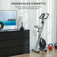 Cyclette Pieghevole Magnetica a 8 Livelli con Display LCD, Rotelle e Sellino Regolabile, Grigio e Nero