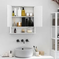 kleankin Mobiletto Armadietto a Muro con Specchio da Bagno Cucina in MDF 56 x 13 x 58cm Bianco