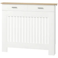 Copritermosifone a Doghe Antiribaltamento con Cassetto Portaoggetti, in Legno, 112x19x97 cm, Bianco