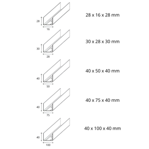 Guida u standard 1 m profilo preforato sp 0,6 mm per cartongesso *** pezzi 8, misure 40 x 100 x 40 mm, confezione 1
