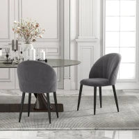 Set da 2 Sedie da Pranzo in Velluto Imbottite con Schienale a Conchiglia e Gambe in Metallo, Grigio