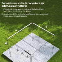 Copertura per Gazebo Pergola con 8 Fori di Drenaggio, in Poliestere UV30+, 286x245 cm, Grigio Scuro