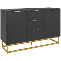 Buffet design contemporaneo graphique 2 armadi porta ripiani regolabili 3 cassetti scorrevoli in legno nero metallo dorato