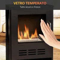 Camino a Bioetanolo Autoportante con Bruciatore da 0.9L e Durata 3.3 Ore, 44x28x68 cm, Nero