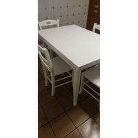 Tavolo da pranzo allungabile fino 240 cm in legno massello e mdf con rifinitura in bianco opaco 160x80x75 H chiuso