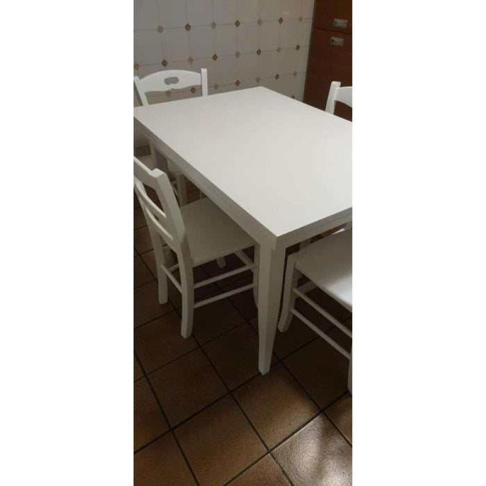 Tavolo da pranzo allungabile fino 240 cm in legno massello e mdf con rifinitura in bianco opaco 160x80x75 H chiuso